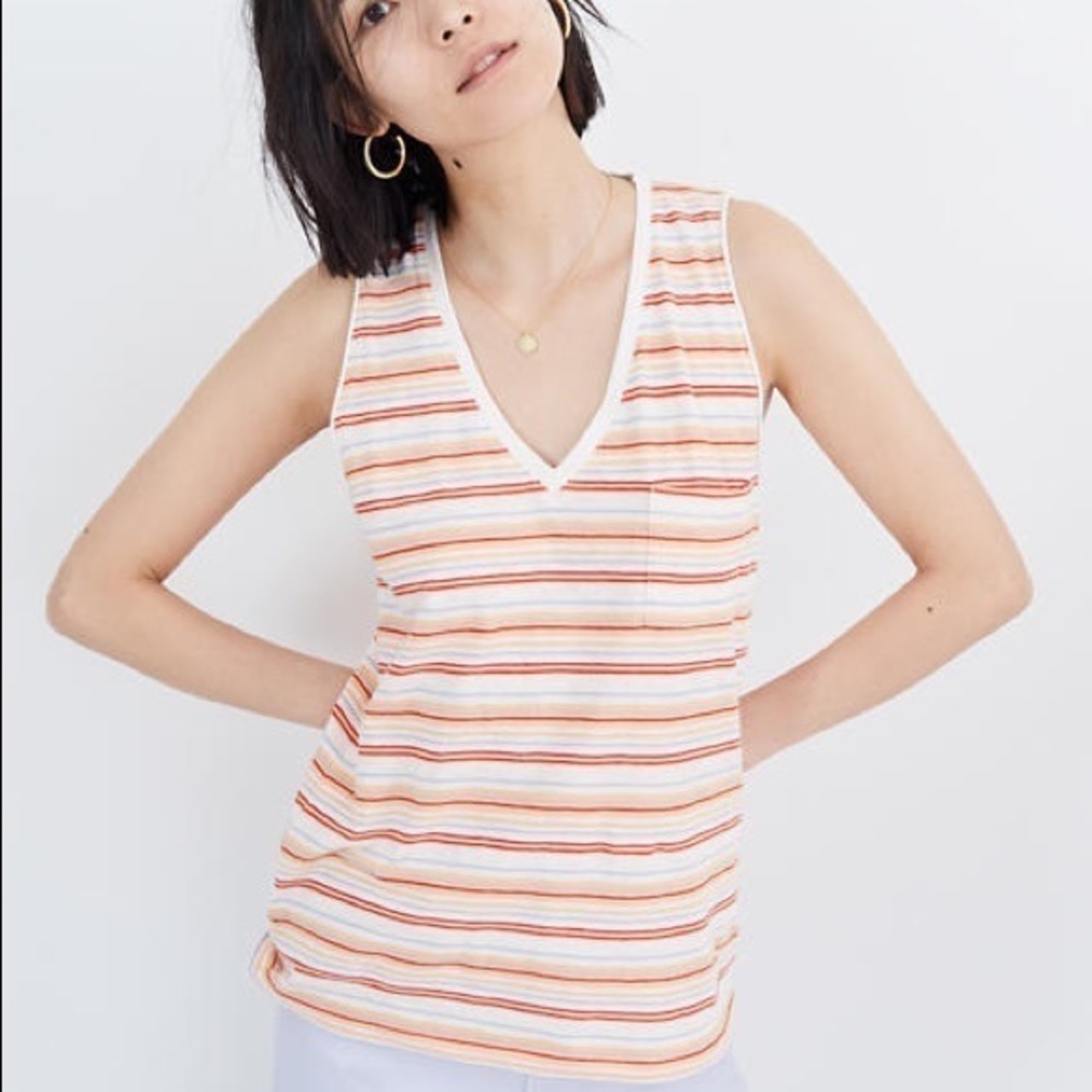 Madewell V-Neck Pocket Tank in Fieldgate Stripe S